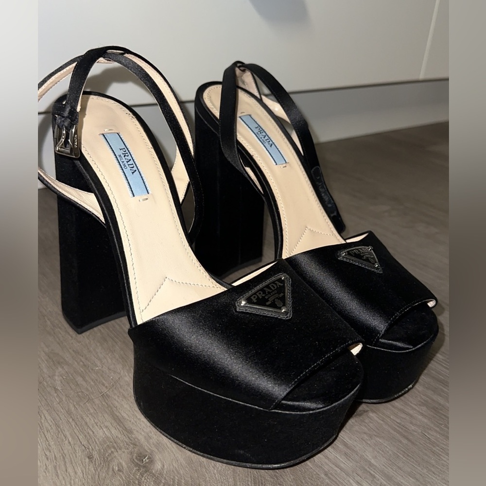 Prada high heel satin platform sandals